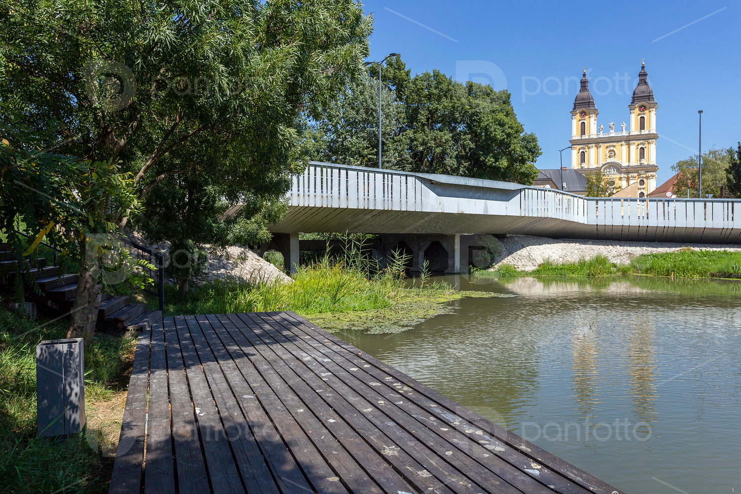 Park in Kalocsa with the St. Mary Cathedral in the background