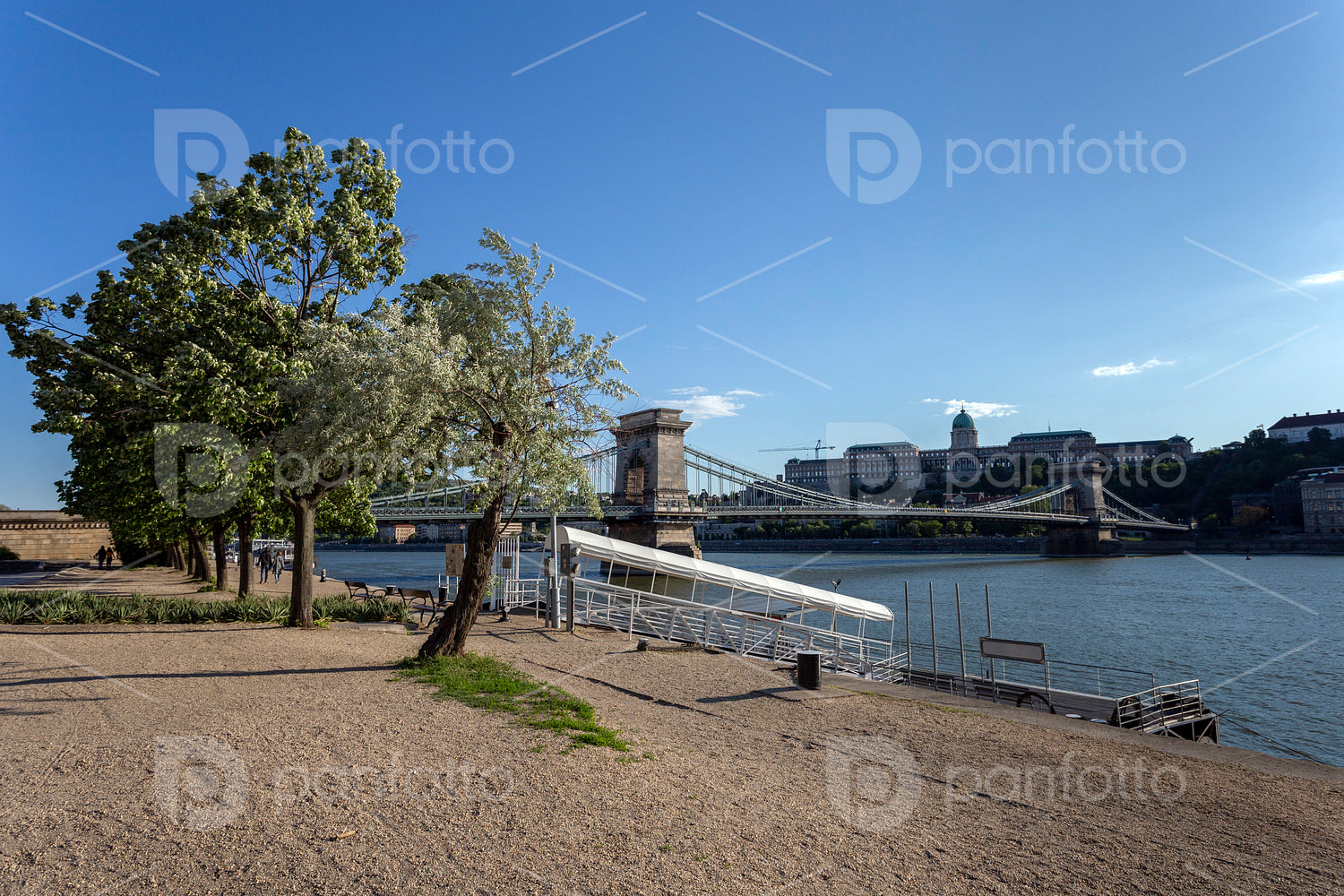 The famous Chain bridge in Budapest on a sunny afternoon.