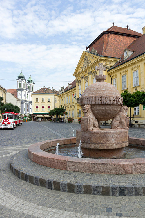 Orb and cross statue in Szekesfehervar, Hungary