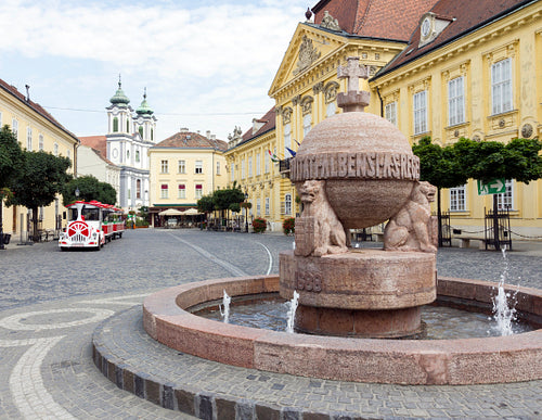 Orb and cross statue in Szekesfehervar, Hungary