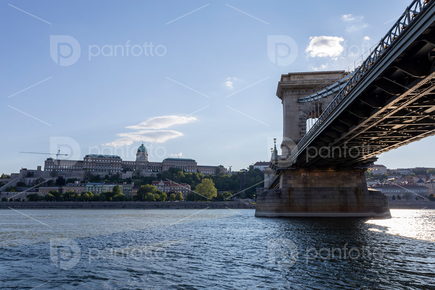 The famous Chain bridge in Budapest on a sunny afternoon.