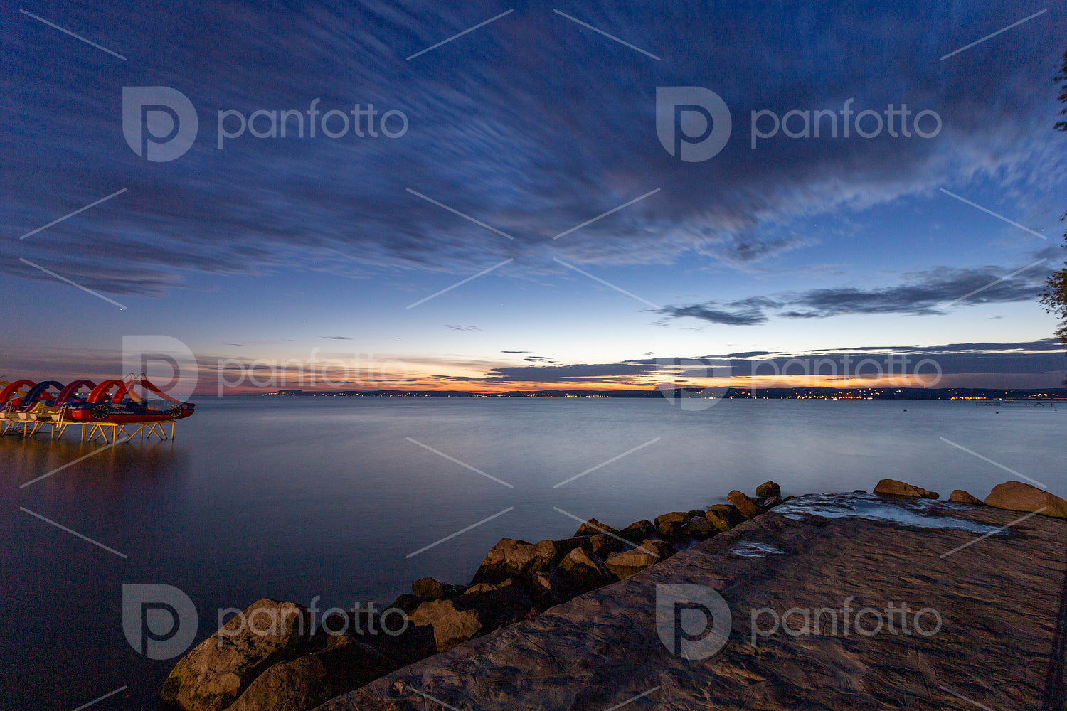 Sunset at lake Balaton in Balatonfoldvar, Hungary.