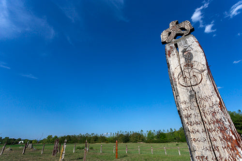 Wooden grave markers in in Karos