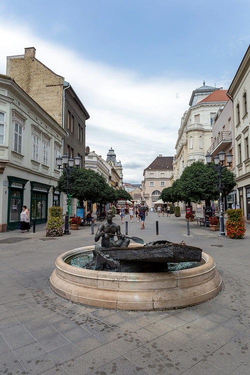 Statue of a boatman in the old center of Gyor