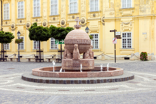 Orb and cross statue in Szekesfehervar, Hungary