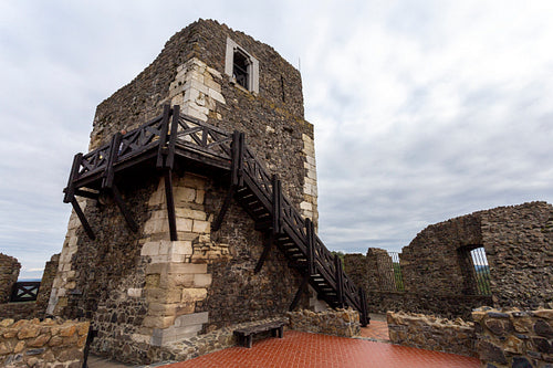 Hollókő castle on a cloudy autumn day