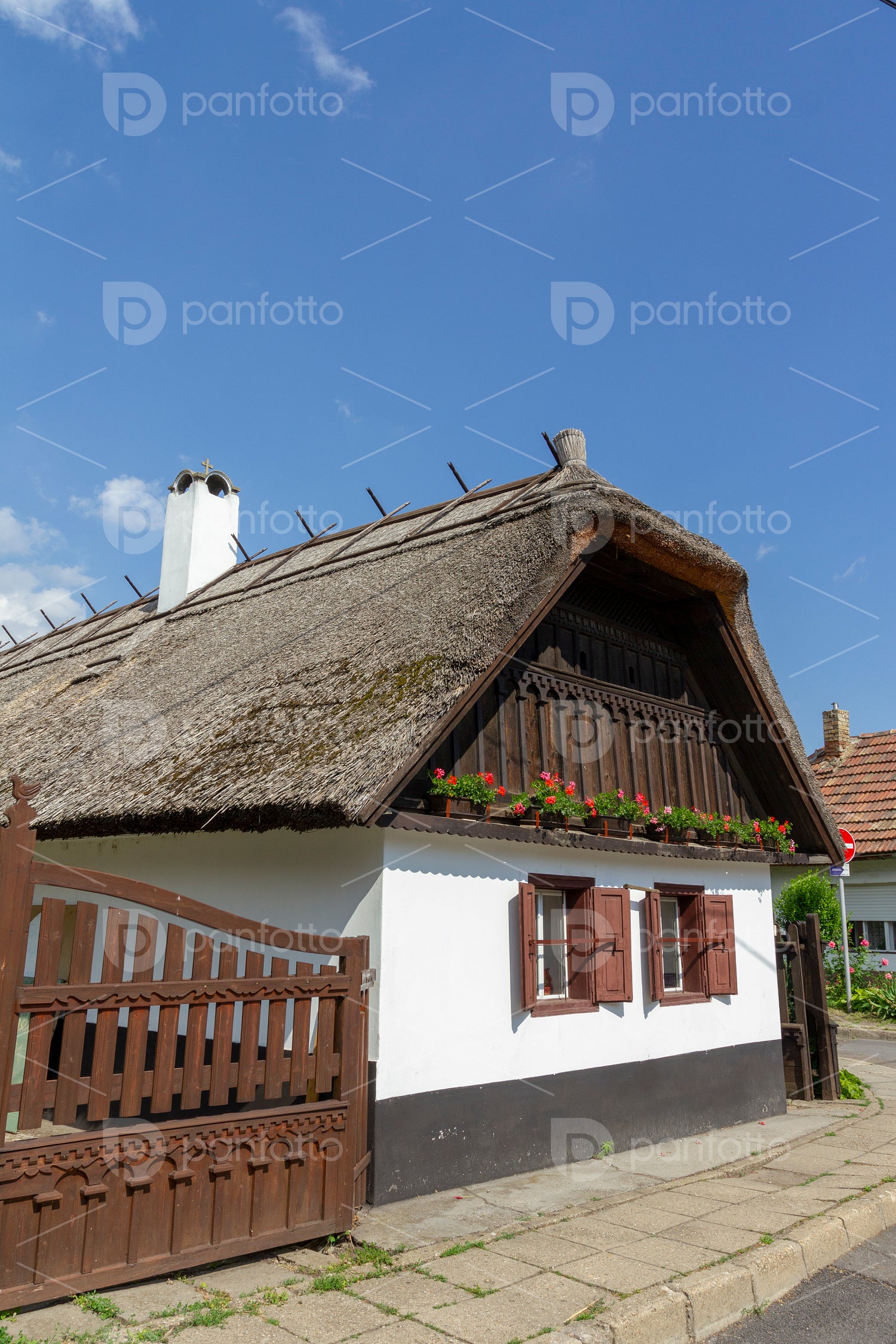 Traditional Matyo houses in Mezokovesd, Hungary.