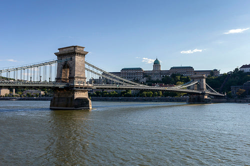 The famous Chain bridge in Budapest on a sunny afternoon.