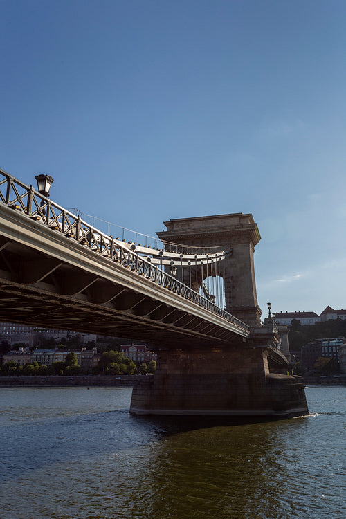 The famous Chain bridge in Budapest on a sunny afternoon.