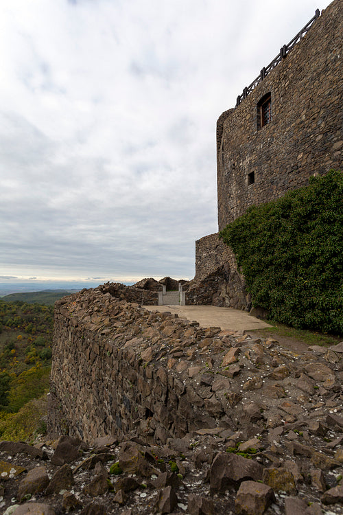 Hollókő castle on a cloudy autumn day