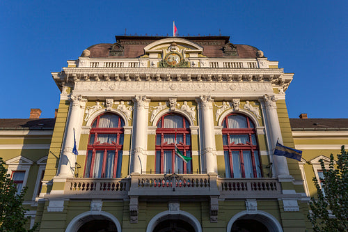 Facade of the city hall in Eger, Hungary.