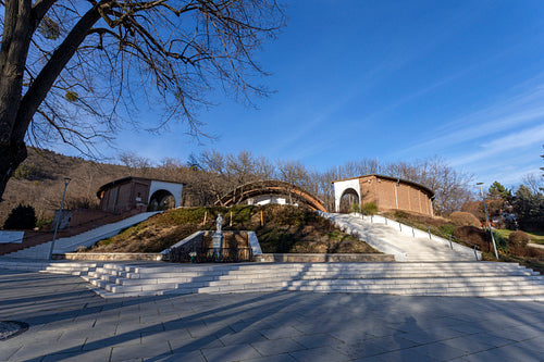 Outdoor altar of the Basilica of Mariagyud in Hungary on a sunny