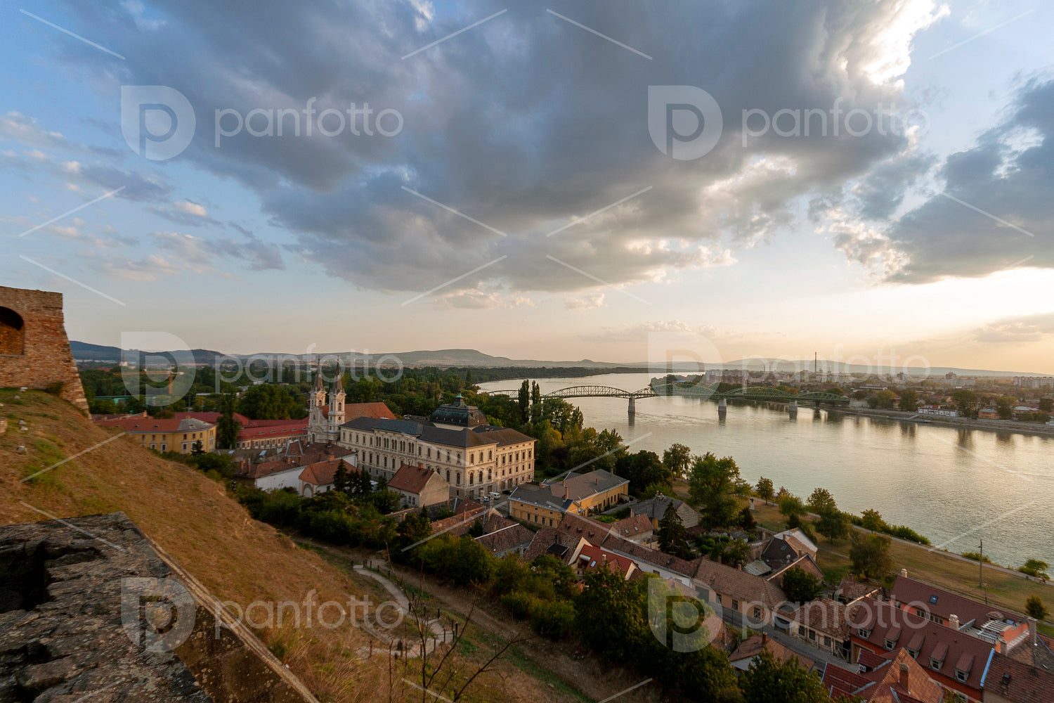 Town of Esztergom and the Maria Valeria Bridge view from the Cas