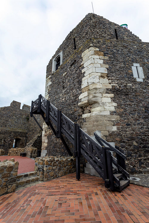 Hollókő castle on a cloudy autumn day