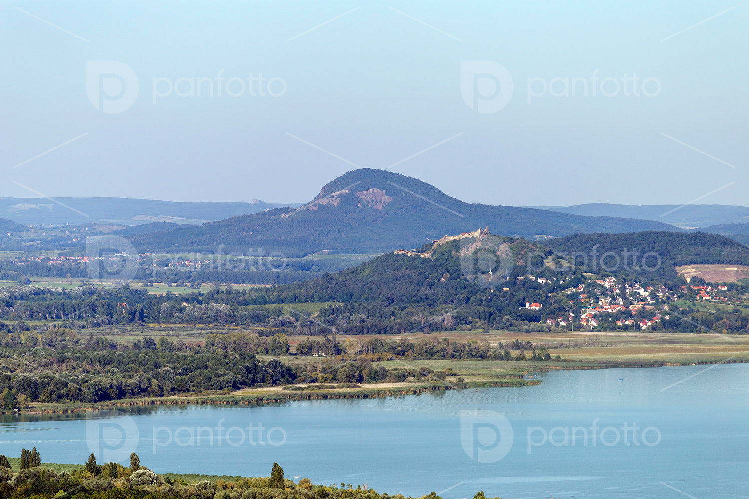 Lake Balaton with the witness hills in the background, Hungary.