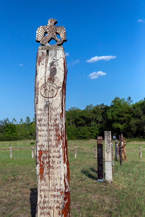 Wooden grave markers in in Karos