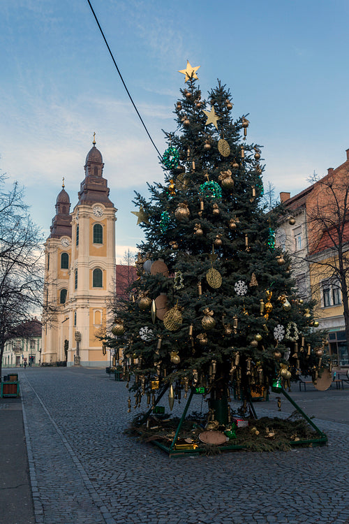 Christmas tree in the main square of Gyongyos