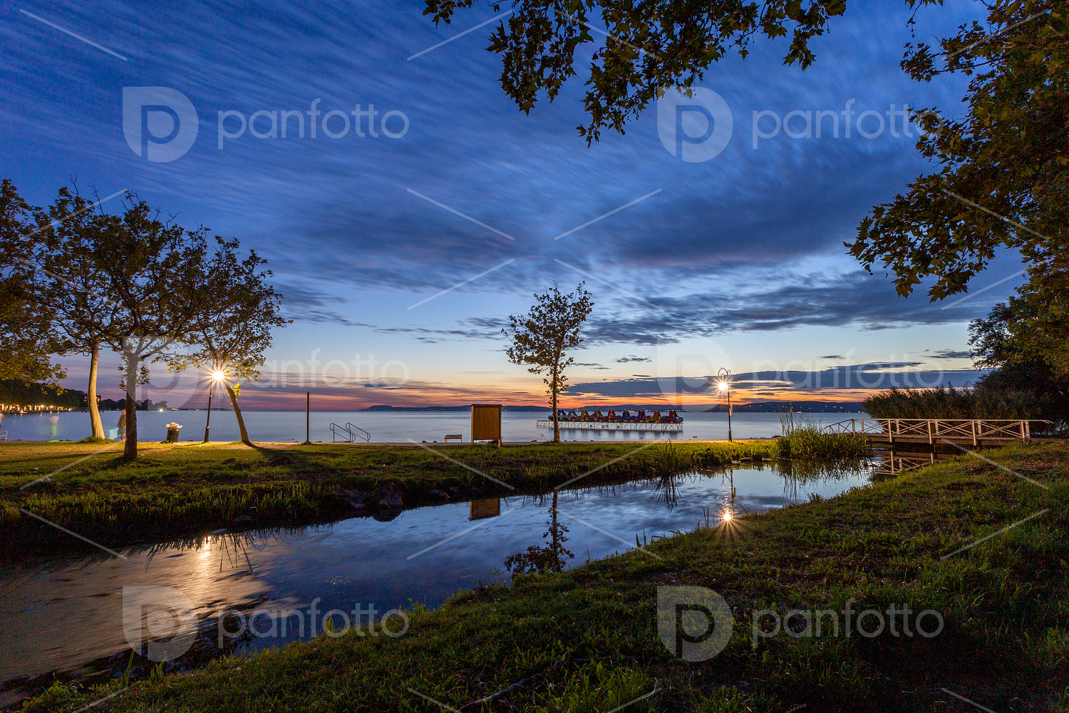 Sunset at lake Balaton in Balatonfoldvar, Hungary.
