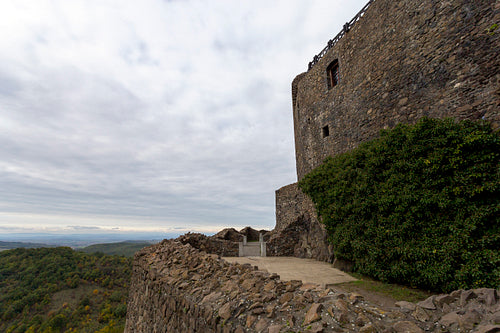 Hollókő castle on a cloudy autumn day
