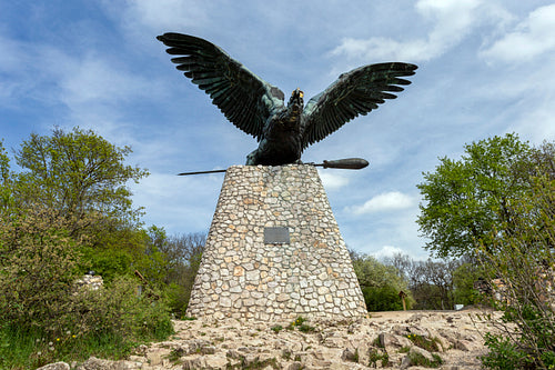 The Turul monument in Tatabánya.