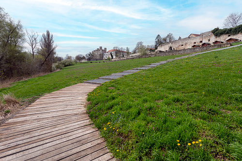Wooden sidewalk at the Castle of Sárospatak