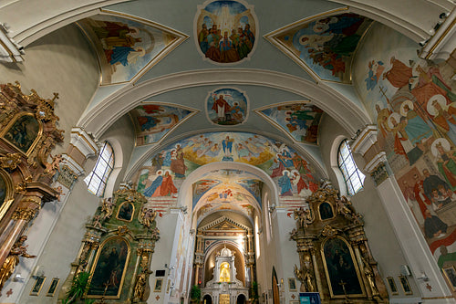 Murals on the ceiling of the Basilica of Mariagyud in Hungary.