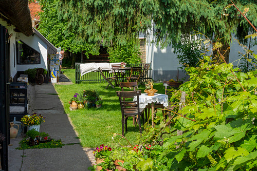 Traditional Matyo houses in Mezokovesd, Hungary.