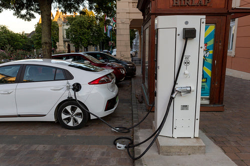 Electric car charging in Szekszard, Hungary
