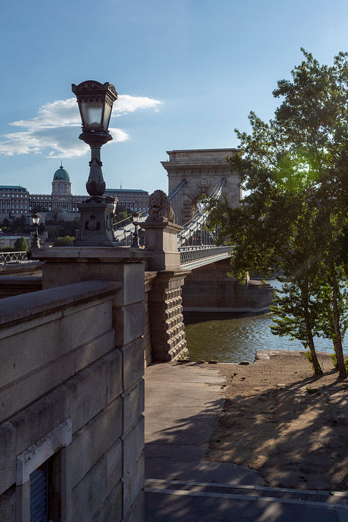 The famous Chain bridge in Budapest on a sunny afternoon.