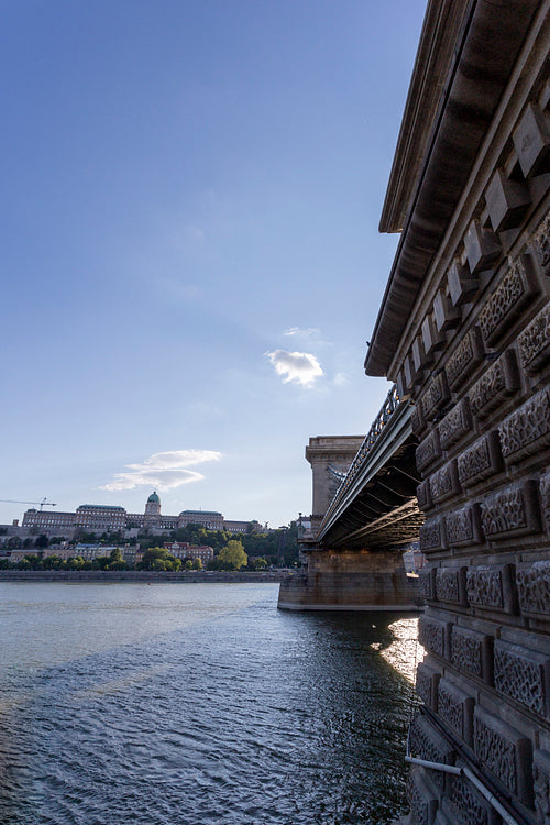 The famous Chain bridge in Budapest on a sunny afternoon.