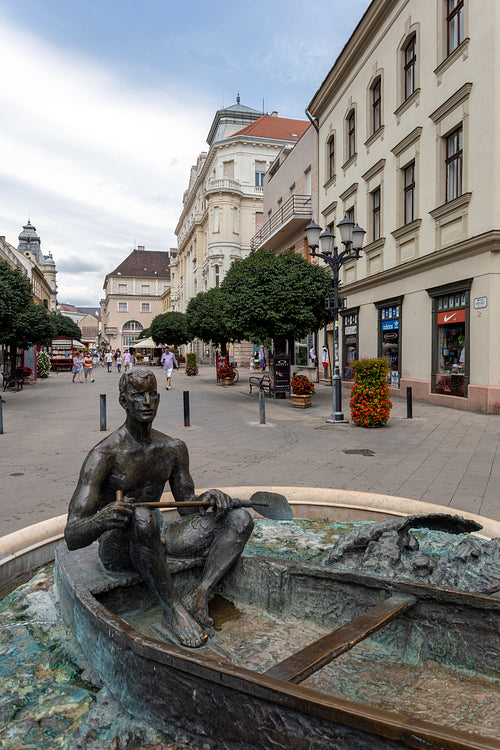 Statue of a boatman in the old center of Gyor