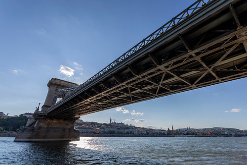 The famous Chain bridge in Budapest on a sunny afternoon.