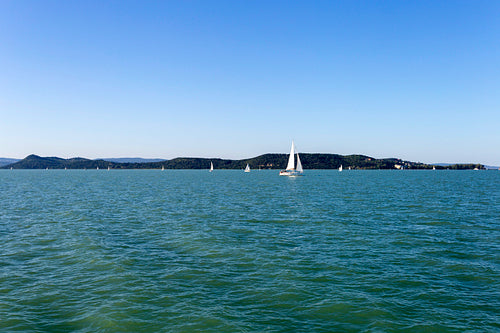 Sailboats in the Lake Balaton, Hungary on a summer day.
