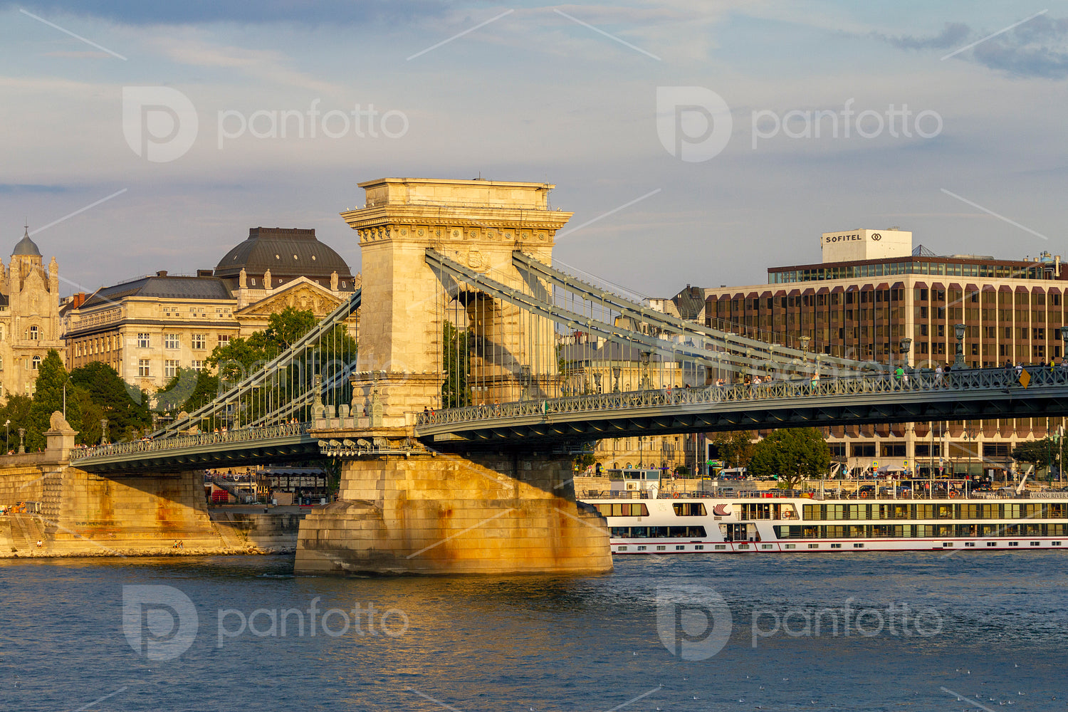 The famous Chain bridge in Budapest on a sunny afternoon.