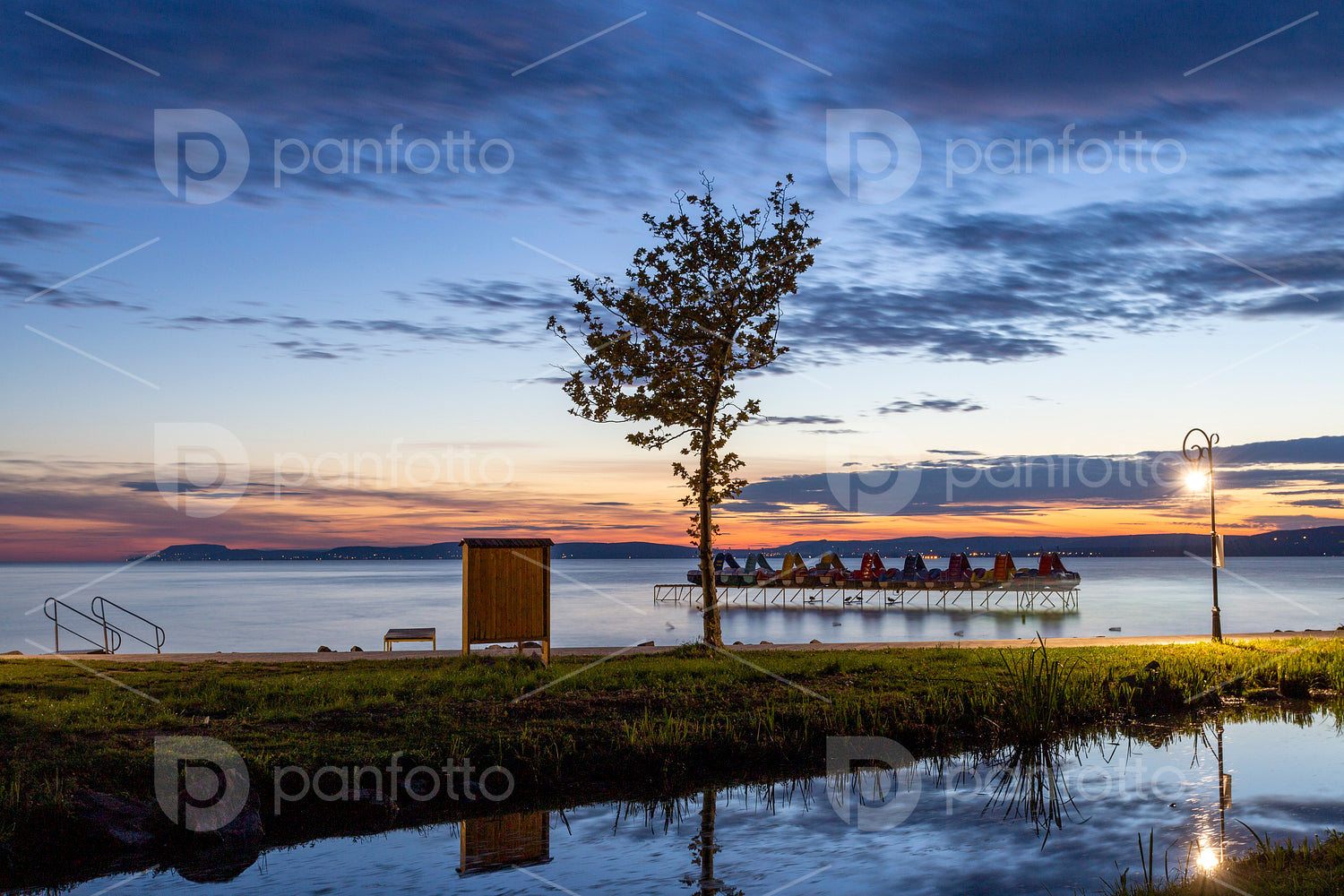 Sunset at lake Balaton in Balatonfoldvar, Hungary.