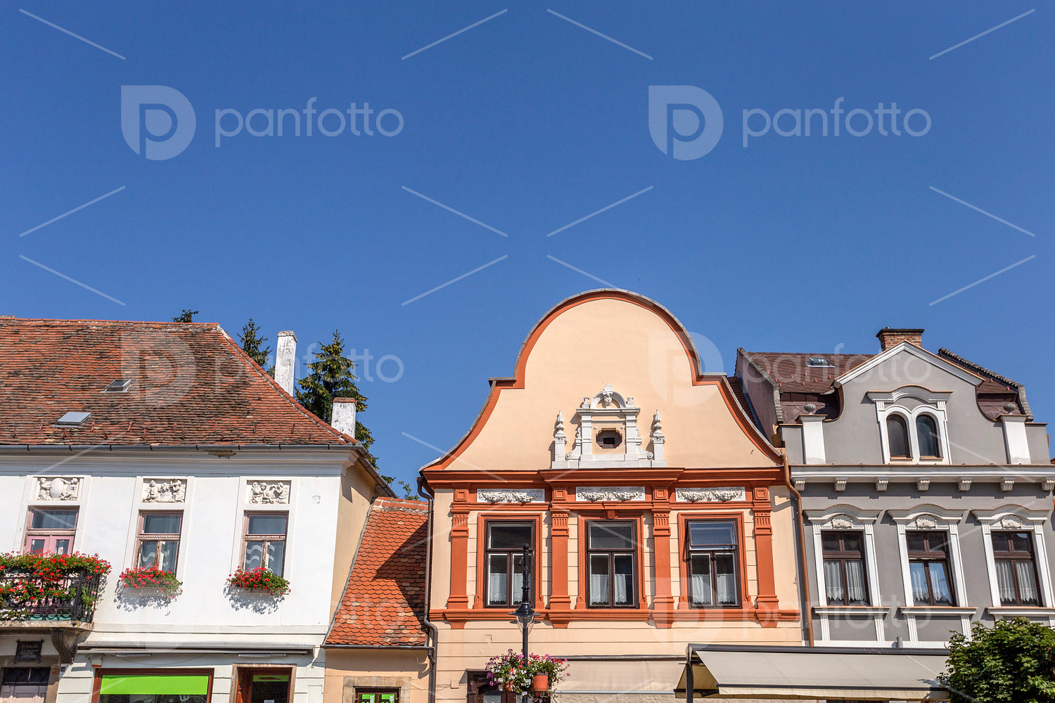Old buildings on the main square of Koszeg, Hungary