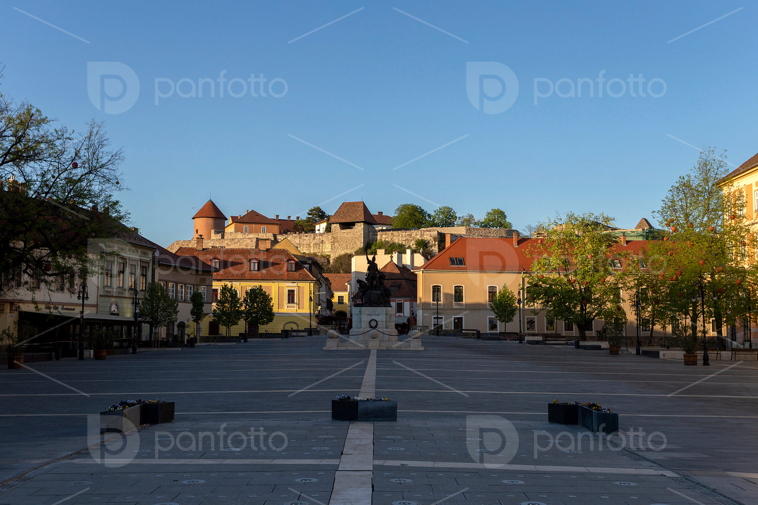 Dobo square in Eger, Hungary on a spring evening