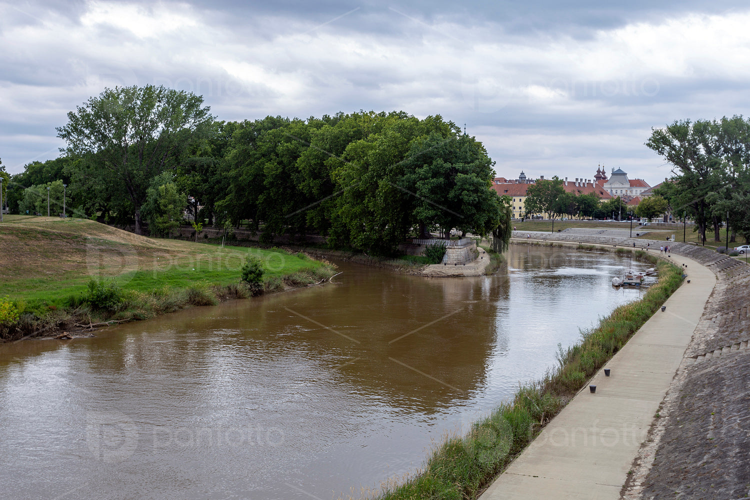 Raba river with the Rado island in Gyor