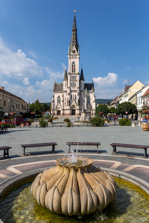 Fountain on the main square of Koszeg, Hungary