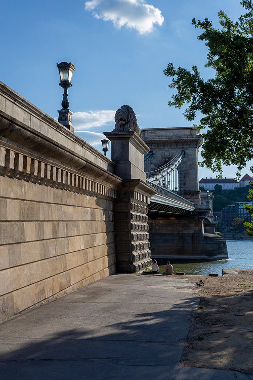 The famous Chain bridge in Budapest on a sunny afternoon.