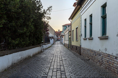 Cobblestone street in Eger, Hungary