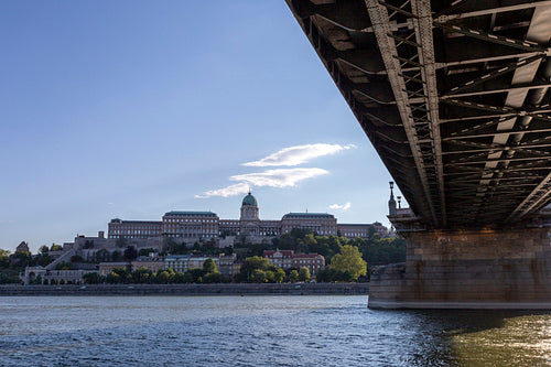 The famous Chain bridge in Budapest on a sunny afternoon.