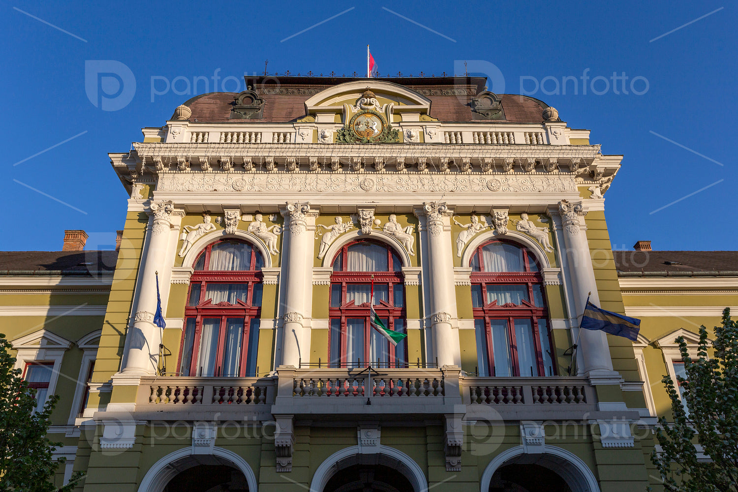 Facade of the city hall in Eger, Hungary.