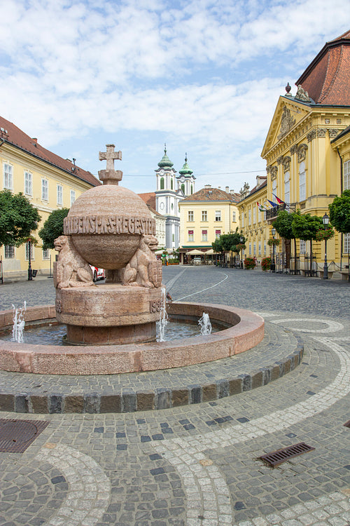Orb and cross statue in Szekesfehervar, Hungary