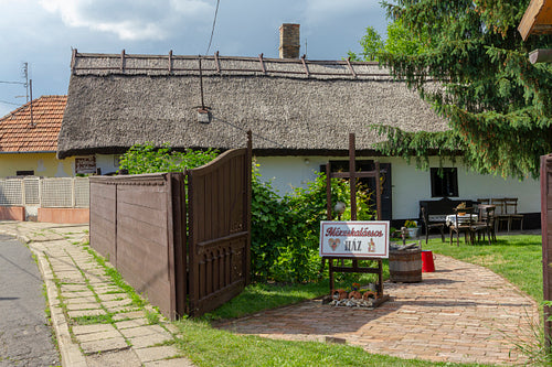 Traditional Matyo houses in Mezokovesd, Hungary.