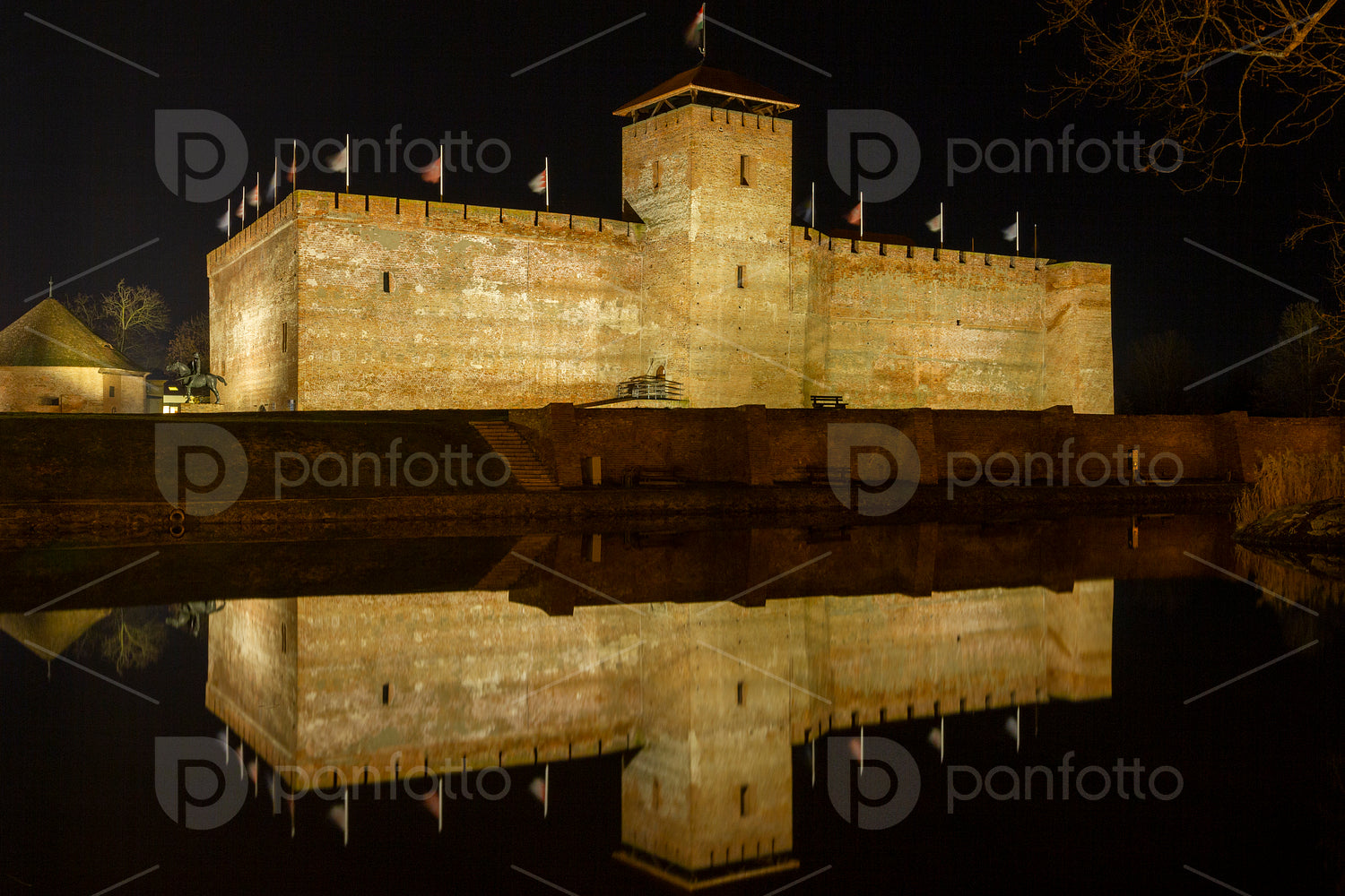 Gyula Castle in Gyula on a winter night