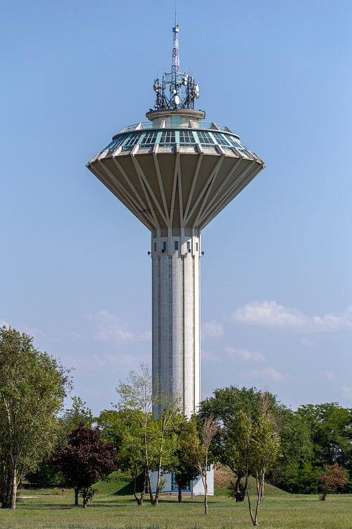 Close up shot of a water tower in Győr