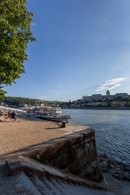 The famous Chain bridge in Budapest on a sunny afternoon.