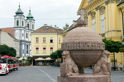 Orb and cross statue in Szekesfehervar, Hungary