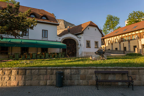 Empty street in Eger, Hungary on a spring evening.